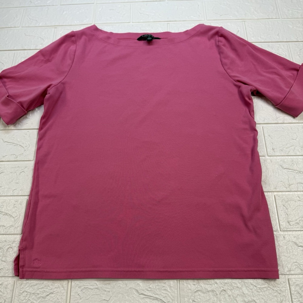 Lauren Ralph Lauren Pink Cotton Boat Neck Cuffed Short Sleeve Top XL